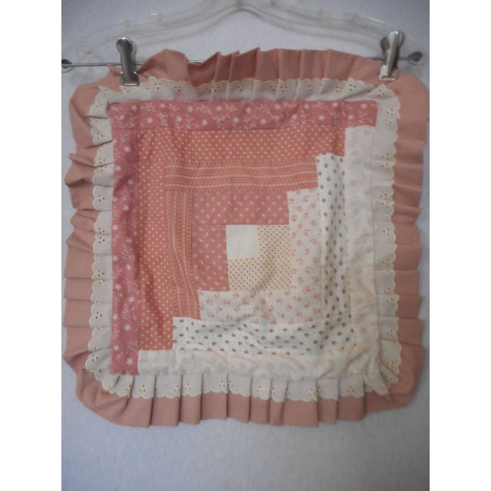 Vtg Handmade Quilted Amish Log Cabin Pattern Throw Pillow cover mauve 17 X 17